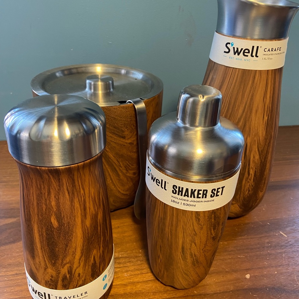 S'well Wood and Silver Dining Bar Set